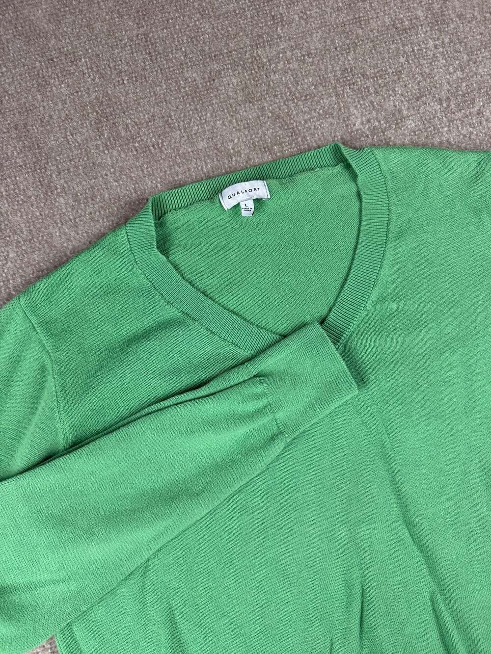 Qualfort Women's 100% Cotton Soft Green Long Sleeve V-Neck Knit Work Sweater